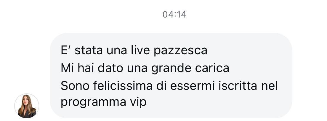 Messaggio dopo una live: iscrizione al VIP
