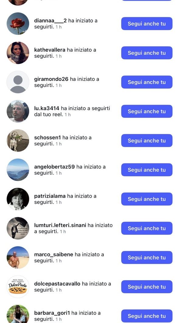 Lista di nuovi follower arrivati negli ultimi minuti